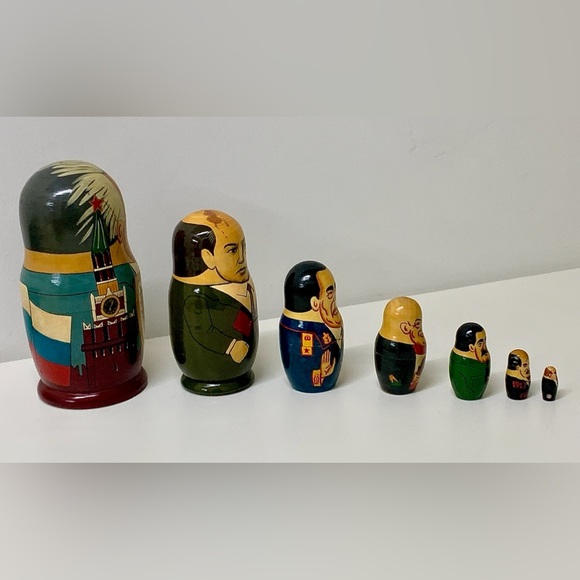 1990s Vintage Soviet Era Hand Painted Wooden Historic Russian Leaders Matryoshka - Picture 9 of 15